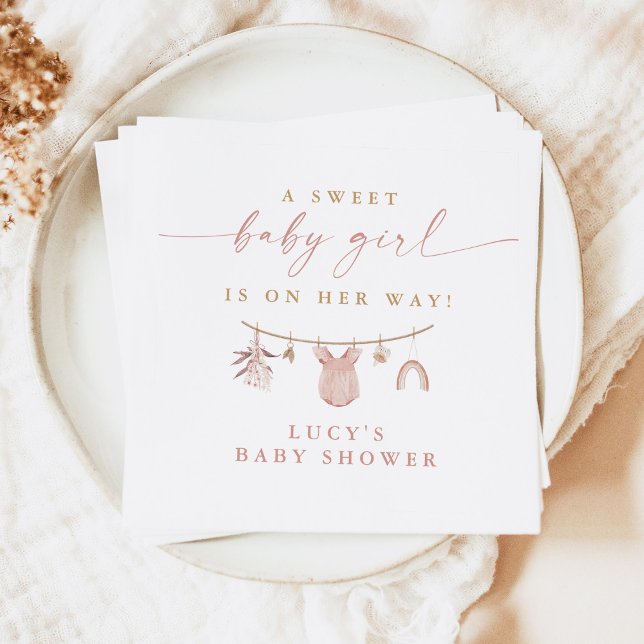 Floral Sweet Baby Girl Clothesline Baby Shower Napkin (Creator Uploaded)