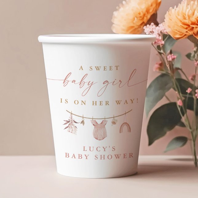 Floral Sweet Baby Girl Clothesline Baby Shower Paper Cups (Creator Uploaded)