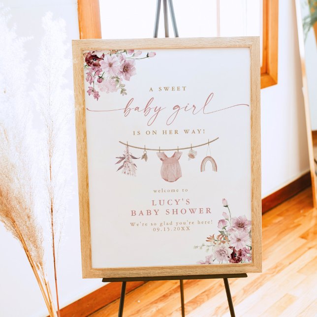 Floral Sweet Baby Girl Clothesline Baby Shower Poster (Creator Uploaded)