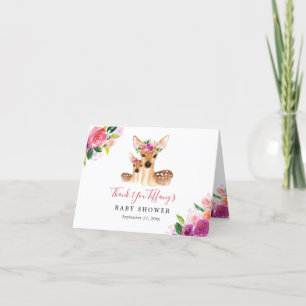 Floral Sweet Deer Mom And Baby Baby Shower Thank You Card