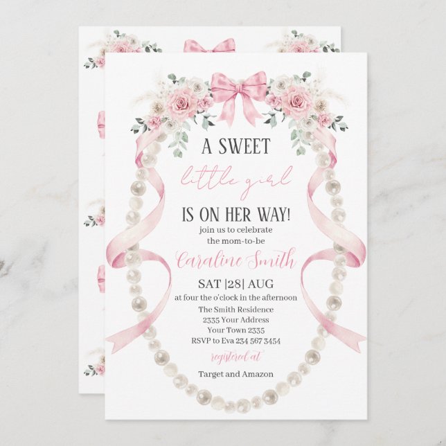  Floral Sweet little girl baby shower Invitation (Front/Back)