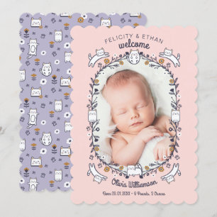 Floral Sweet Little kitty Cat Birth Announcement