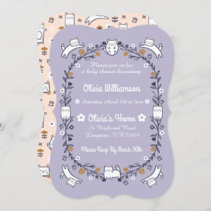 Floral Sweet Little kitty Kitten Baby Shower Invitation