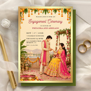 Floral Swing Indian Engagement Ceremony Invitation