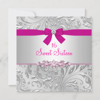 Floral Swirl & Bow Pink Sweet Sixteen Invite