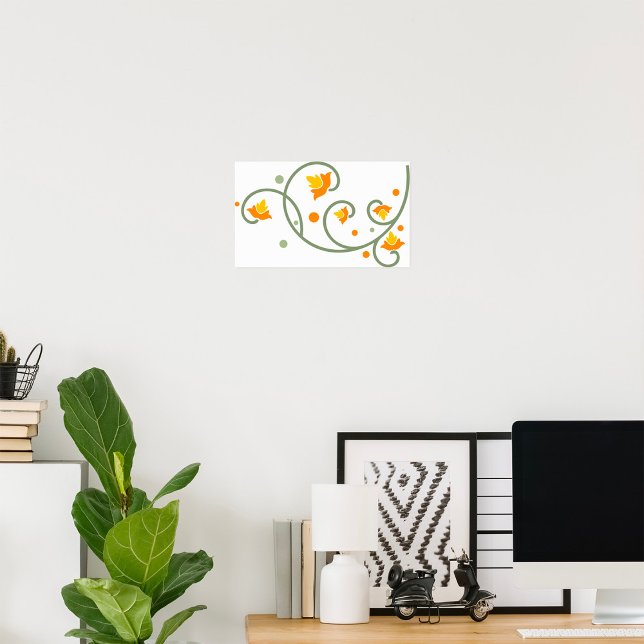 Floral Swirl Pattern with Orange and Yellow Flower Poster (Creator Uploaded)