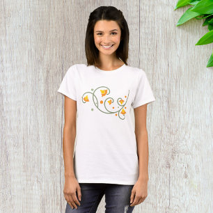 Floral Swirl Pattern with Orange and Yellow Flower T-Shirt