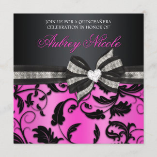Floral Swirl Quinceañera Invite With Jewelled Bow