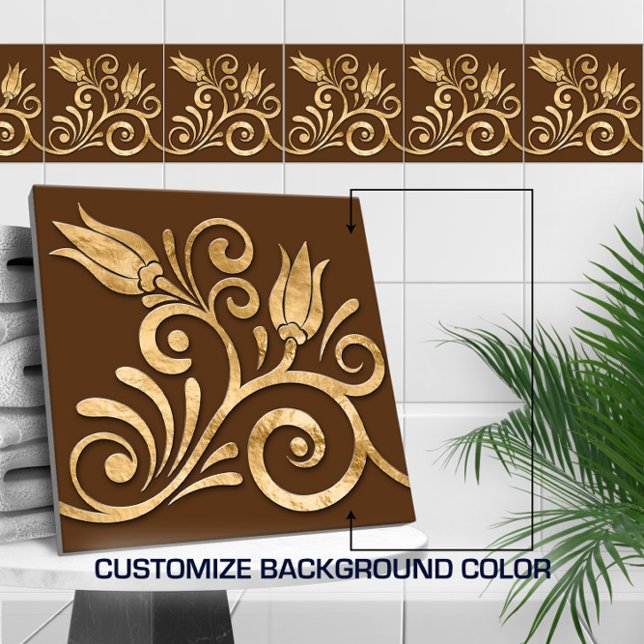 Floral Swirl Seamless Border -Golden Ceramic Tile (Creator Uploaded)