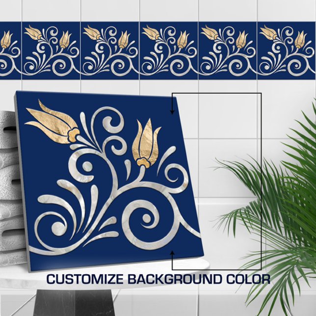 Floral Swirl Seamless Border - Pearl and Gold Ceramic Tile (Creator Uploaded)