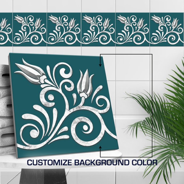 Floral Swirl Seamless Border -White marble Ceramic Tile (Creator Uploaded)