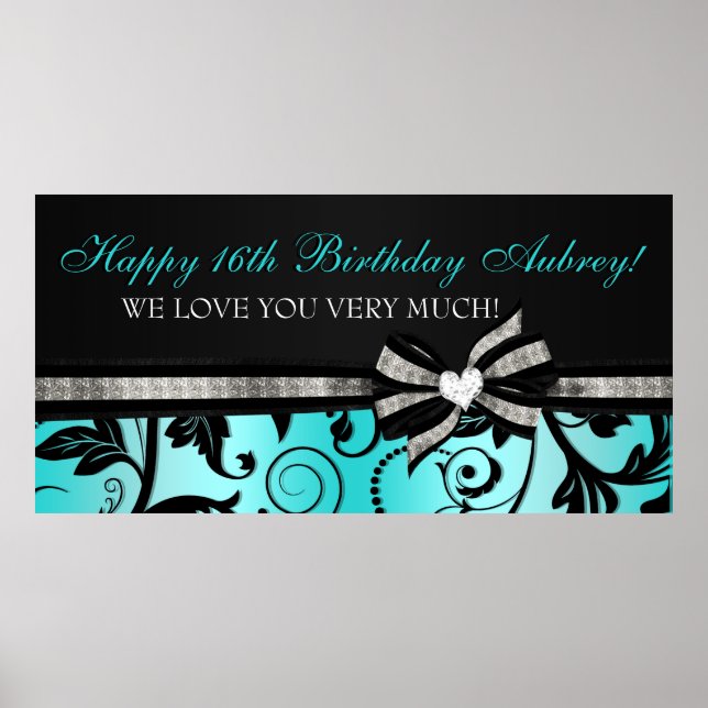Floral Swirl Sweet Sixteen Banner Poster (Front)