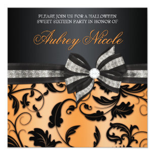 Floral Swirl Sweet Sixteen Invite With Jeweled Bow