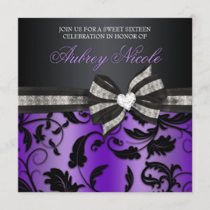 Floral Swirl Sweet Sixteen Invite With Jewelled Bo