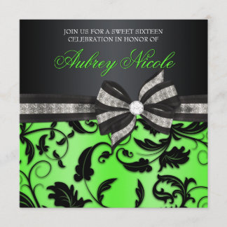 Floral Swirl Sweet Sixteen Invite With Jewelled Bo