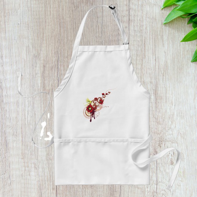Floral Swirl with Red Flowers and Hummingbird  Standard Apron (Creator Uploaded)