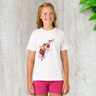 Floral Swirl with Red Flowers and Hummingbird  T-Shirt