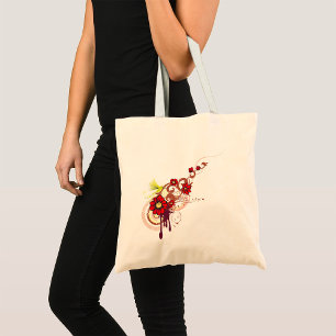 Floral Swirl with Red Flowers and Hummingbird  Tote Bag