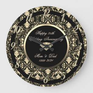 Floral Swirls Diamond Black 25th Wedding  Large Clock