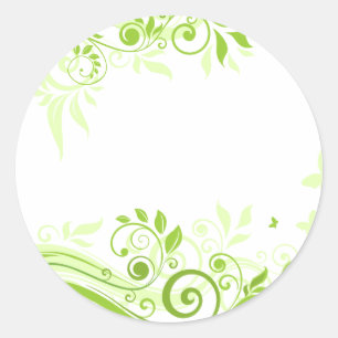 Floral Swirls in Hues of Fresh Green Classic Round Sticker