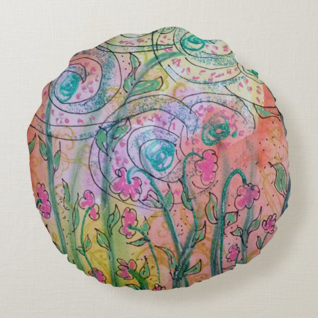 Floral Swirls Round Cushion (Back)