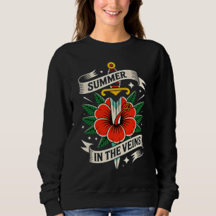 Floral Sword Emblem Vibrant Hibiscus Summer Sweatshirt