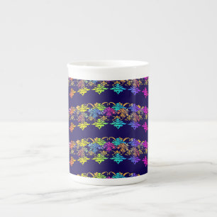 Floral Symbols Navy Bone China Mug