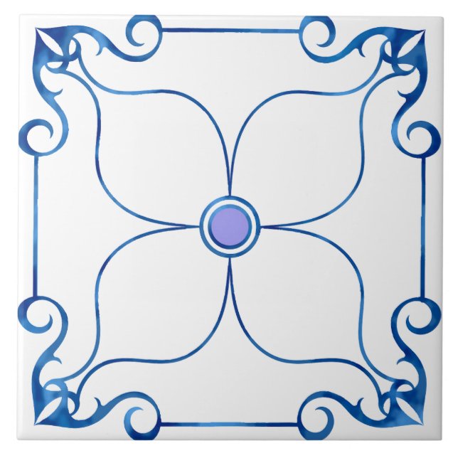 Floral Symmetry Mediterranean (Lilac) Ceramic Tile (Front)
