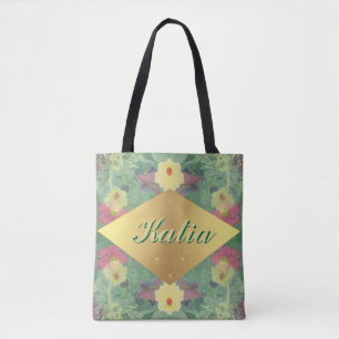 Floral Symmetry w/Name Tote Bag