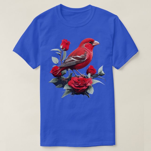 Floral Symphony Exquisite House Finch amidst Hyper T-Shirt (Design Front)
