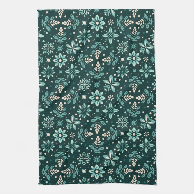 Floral Symphony Pattern Tea Towel (Vertical)