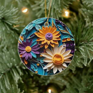 Floral Symphony: Quilled Paper Art Ceramic Ornament