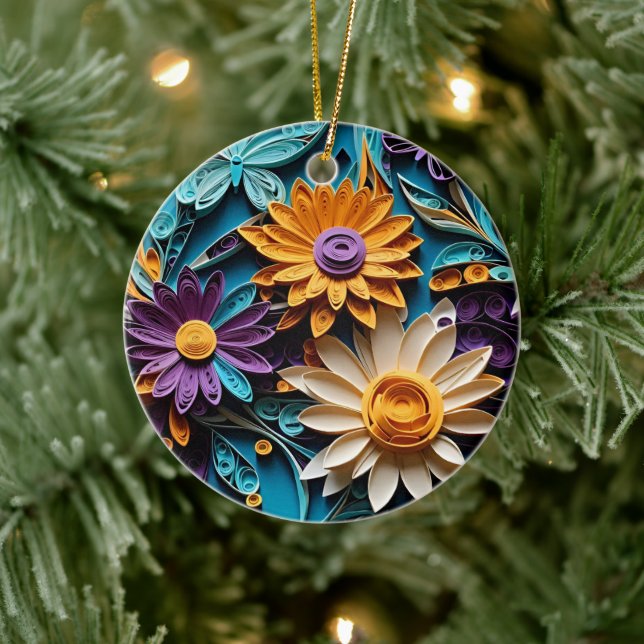 Floral Symphony: Quilled Paper Art Ceramic Ornament (Tree)