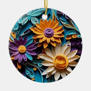 Floral Symphony: Quilled Paper Art Ceramic Ornament