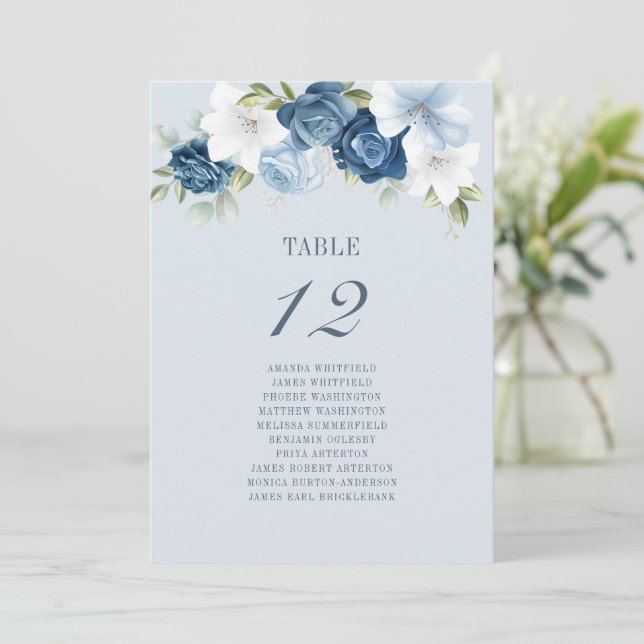 Floral Table Number 12 Dusty Blue Seating Chart (Standing Front)