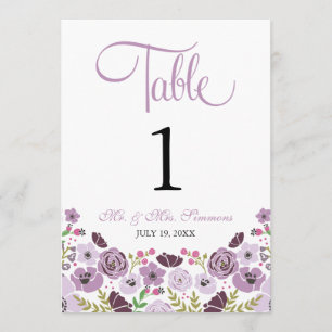Floral Table Number Purple