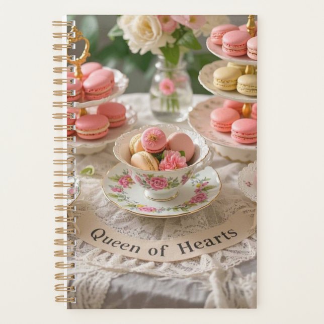 Floral table, teacups, tiered trays macarons queen planner (Front)