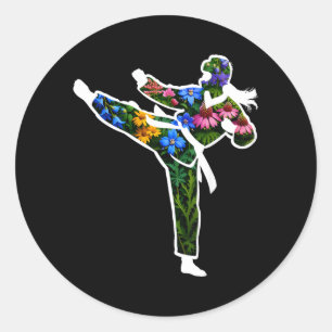 Floral Taekwondo Karate Classic Round Sticker