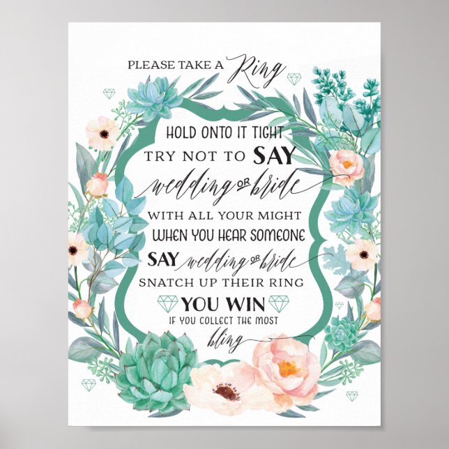Floral Take a Ring Bridal Shower Game Sign (Front)