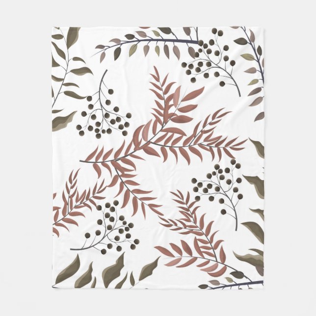 Floral Tan Earthy Design Fleece Blanket (Front)