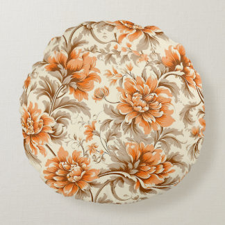 Floral Tangerine Cream Round Cushion