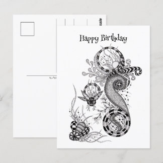 Floral Tangle Drawing -  Postcard