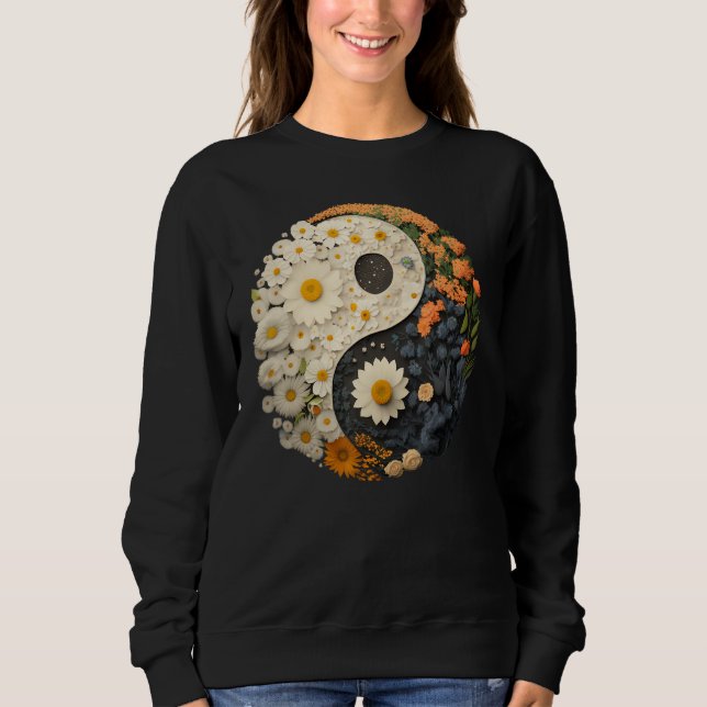 Floral Taoism Yin Yang Symbol on Flower Taijitu Yi Sweatshirt (Front)