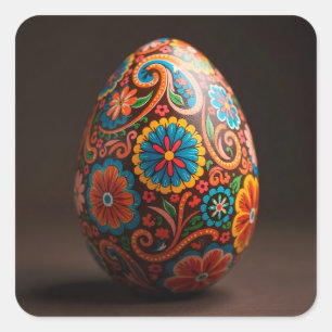 Floral Tapestry Easter Egg Square Sticker