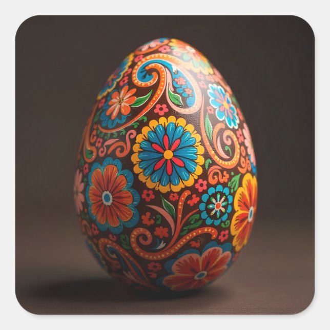 Floral Tapestry Easter Egg Square Sticker (Front)