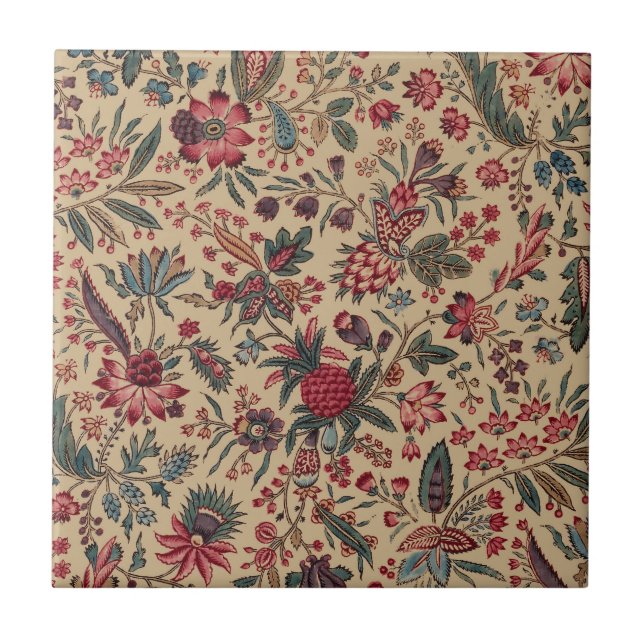 Floral Tapestry Needlework Flower Art Ceramic Tile (Front)