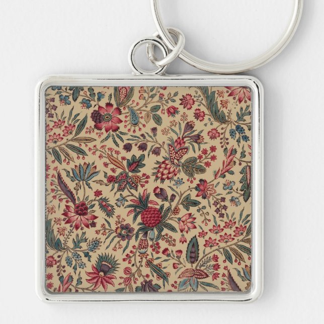 Floral Tapestry Needlework Flower Art Key Ring (Front)