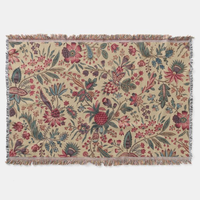 Floral Tapestry Needlework Flower Art Throw Blanket (Front)