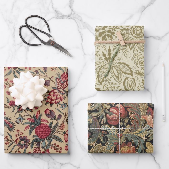 Floral Tapestry Needlework Flower Art Wrapping Paper Sheet (Front)