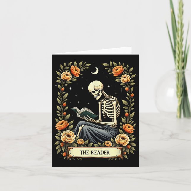 Floral Tarot Card The Reader Skeleton Reading Book (Front)